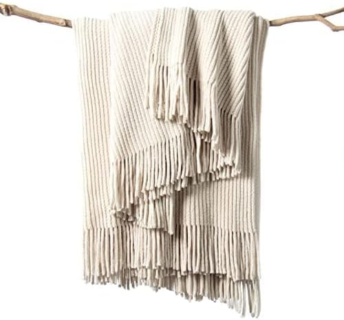 lifein Throw Blanket for Couch, Soft Boho Decor Bed Throw,Cozy White Chenille Knitted Small Farmhouse Lightweight Throw(White/Cream,60 * 80")