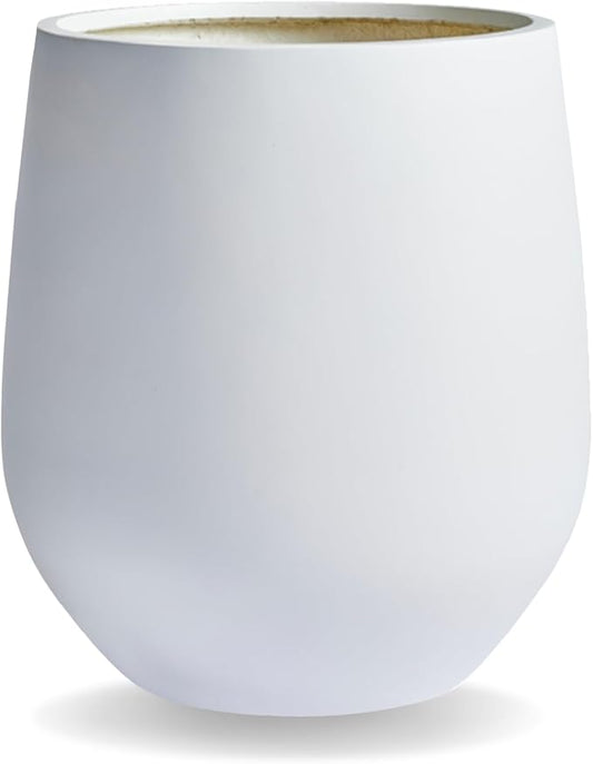21"H x 19"D Corso Fiberstone Round Tapered Planter - Christmas Tree Planter, Smooth Finishes, Weather Resistant for Indoor & Outdoor Use, Included 2 Extra Coco Mats (White, 15" Pot Opening)
