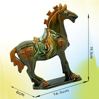 Handmade -Tang Dynasty Tri-Color Horse Sculpture Ceramic Horse-19cm Cultural Art Piece for Home,Bookcase or Office Decor (Grass Green)