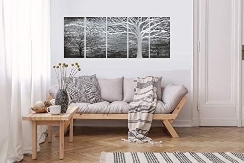 RICHSPACE ARTS Black Metal Wall Art Tree Decor Large Hanging Sculpture 3d Forest Artwork with Metal Texture for Living Room Set of 5 panels(32W*64L)