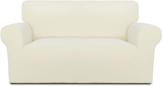PureFit Super Stretch Sofa Slipcover – Spandex Non Slip Soft Couch Sofa Cover, Washable Furniture Protector with Non Skid Foam and Elastic Bottom for Kids, Pets （Loveseat, Ivory）
