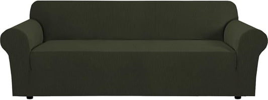 H.VERSAILTEX Stretch Sofa Covers for 3 Cushion Couch Covers Sofa Slipcovers for Living Room Feature Thick Checked Jacquard Fabric with Elastic Bottom(X-Large Sofa 101"-110" Wide, Olive)