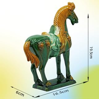 Handmade -Tang Dynasty Tri-Color Horse Sculpture Wemings Ceramic Horse-19cm Cultural Art Piece for Home,Bookcase or Office Decor (Green)