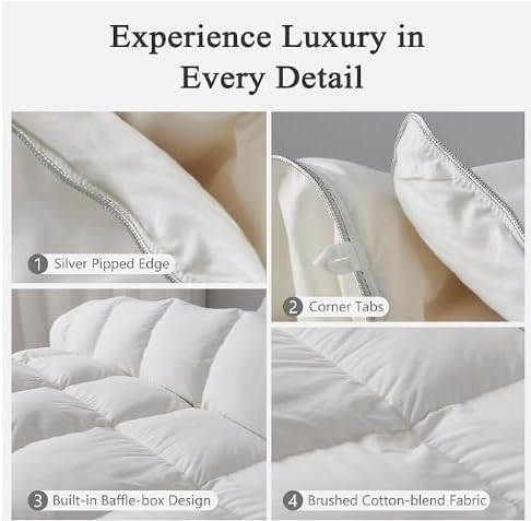 DWR Luxury Feather Down Fiber Comforter Twin Size, Ultra-Soft Egyptian Cotton-Blend Fabric, High FP Medium Weight for All Season Hotel Style Fluffy Duvet Insert with Ties (68x90 Inches, White)