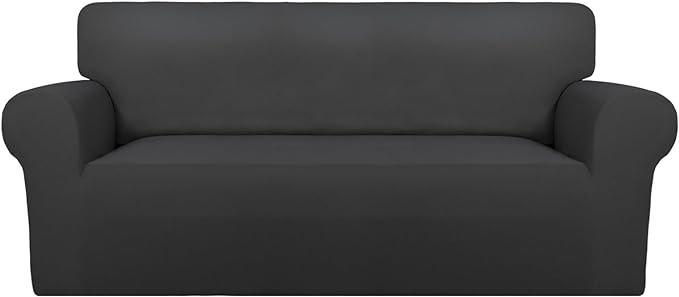 PureFit Super Stretch Sofa Slipcover – Spandex Non Slip Soft Couch Sofa Cover, Washable Furniture Protector with Non Skid Foam and Elastic Bottom for Kids, Pets (Oversized Loveseat, Dark Gray)