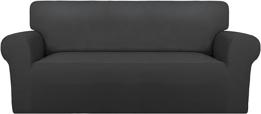 PureFit Super Stretch Sofa Slipcover – Spandex Non Slip Soft Couch Sofa Cover, Washable Furniture Protector with Non Skid Foam and Elastic Bottom for Kids, Pets (Oversized Loveseat, Dark Gray)