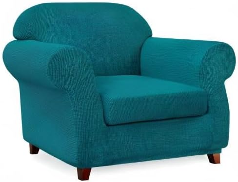SUBRTEX Stretch Chair Covers 2 Piece 1 Seater Armchair Couch Sofa Cover Washable Furniture Protector with Elastic Bottom for Kids, Pets(Teal,Armchair)