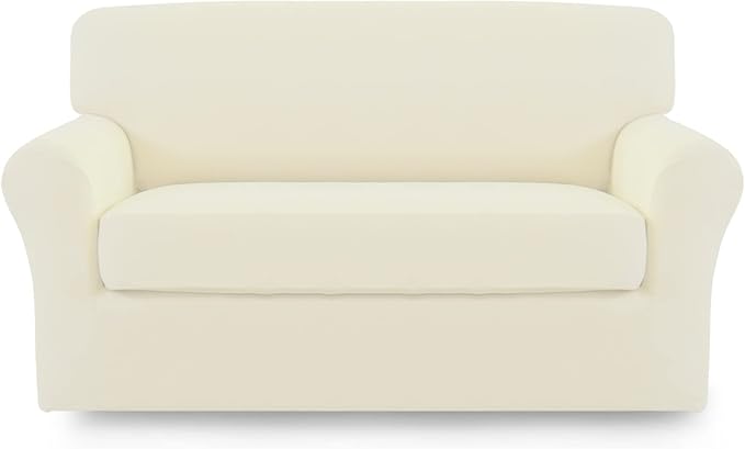 Easy-Going Stretch Sofa Slipcover, 2-Piece Sofa Cover Furniture Protector Couch Microfiber Super Soft Sturdy with Elastic Bottom Pets, Kids, Children (Loveseat, Ivory)