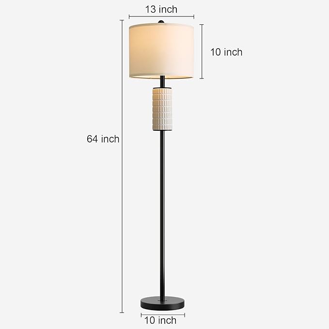 PoKat 64'' Ceramic Floor Lamp for Living Room Bedroom, Modern Standing Lamp with Rotary Switch, Farmhouse Tall Living Room Lamp for Hallway Corner, Home Office, Nursery, Matte Black