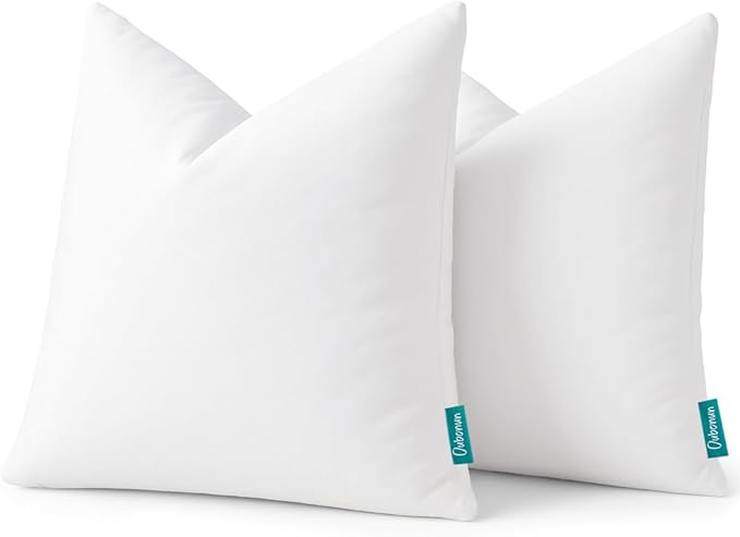 Oubonun 18x18 Feather Down Alternative Throw Pillow Inserts, 100% Cotton Cover, Medium Firm Decorative Pillow Inserts for Couch, Sofa, Bed, Chair (Set of 2)
