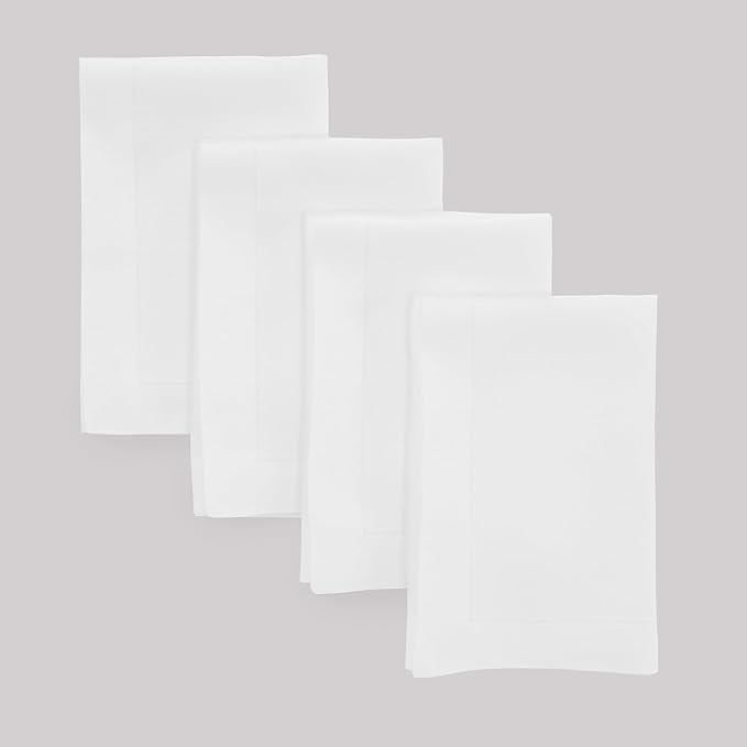 Solino Home White Linen Napkins Set of 4-100% Pure Linen Cloth Washable Dinner Napkins 20 x 20 Inch for Winter, Christmas, Holiday, New Year - Fete