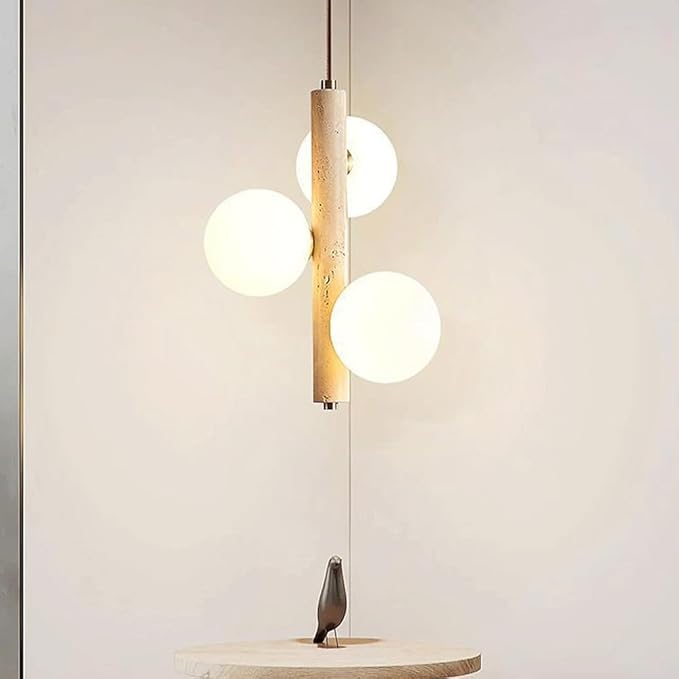 Modern Natural Yellow Cave Stone Pendant with Glass Shade Linear Chandelier, Modern Minimalist 2/3 Light, Suitable for Dining Room, Balcony, Corridor Lighting Stone Lamps
