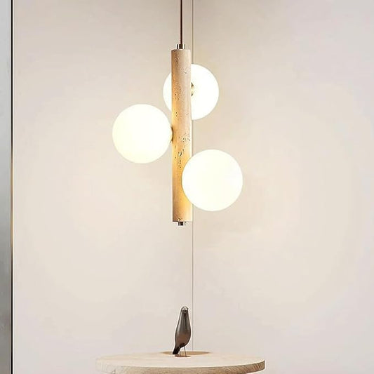 Modern Natural Yellow Cave Stone Pendant with Glass Shade Linear Chandelier, Modern Minimalist 2/3 Light, Suitable for Dining Room, Balcony, Corridor Lighting Stone Lamps