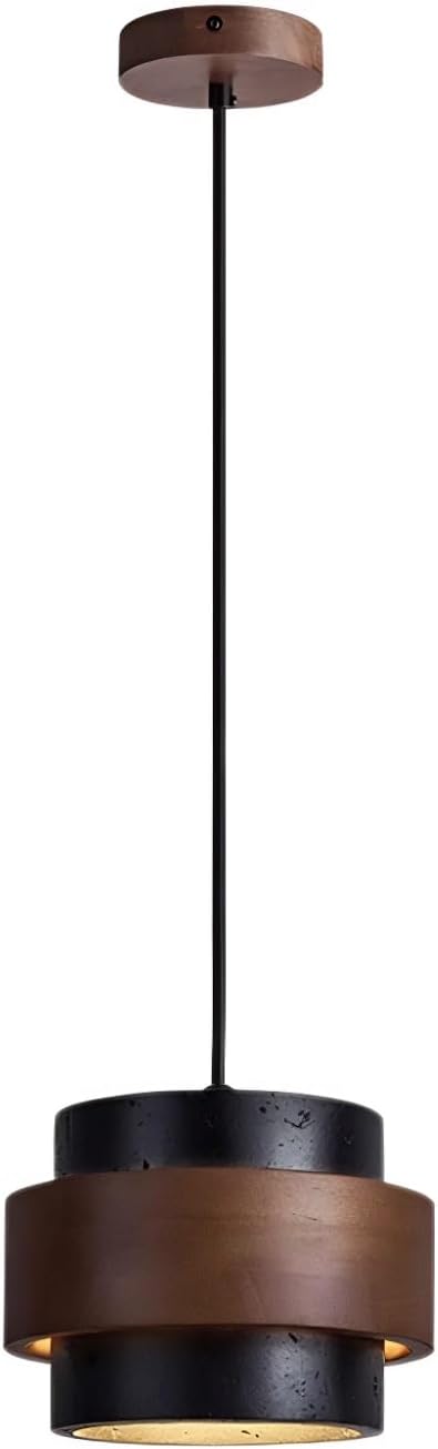 Wabi-Sabi Travertine Stone Wood Chandelier - Japandi Minimalist 1-4-Light Pendant Light for Dining Room, Kitchen Island, Bedroom(Black Travertine,1-Head)