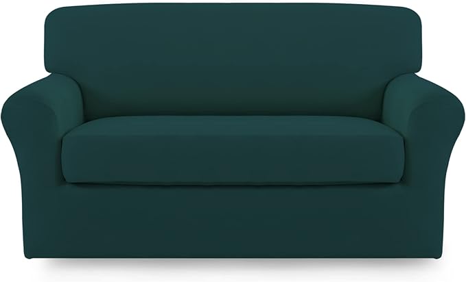 Easy-Going 2 Pieces Microfiber Stretch Sofa Slipcover – Spandex Soft Fitted Sofa Couch Cover, Washable Furniture Protector with Elastic Bottom Kids, Pet (Loveseat, Deep Teal)