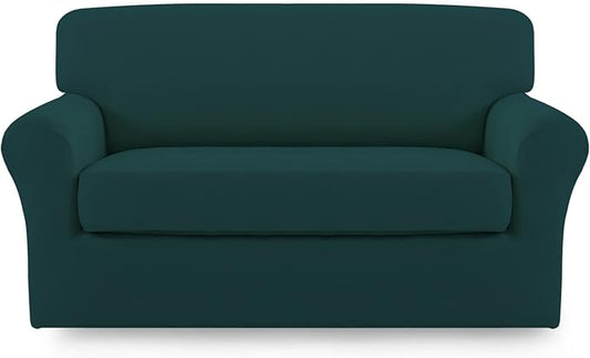 Easy-Going 2 Pieces Microfiber Stretch Sofa Slipcover – Spandex Soft Fitted Sofa Couch Cover, Washable Furniture Protector with Elastic Bottom Kids, Pet (Loveseat, Deep Teal)