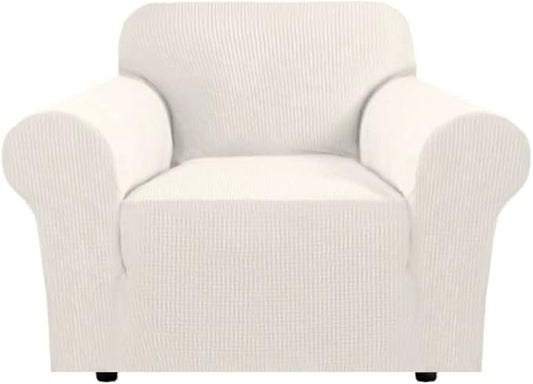 H.VERSAILTEX Armchair Cover Stretching Skid Resistance Couch Cover for Dogs Washable, Thick and Durable Soft High Spandex Jacquard Sofa Covers, Form Fitted Chair Slipcover(Armchair 31"-40", Ivory)