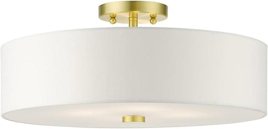 Livex Lighting 51055-12 Meridian Collection 4-Light Semi Flush Mount Ceiling Light with Off-White Hardback Fabric Shade, Satin Brass, 18 x 18 x 8.13