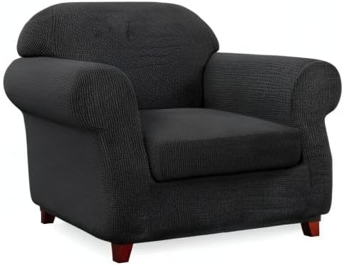 SUBRTEX Stretch Armchair Sofa Slipcover 2 Piece Sofa Cover 1 Seater Soft Couch Slipcover Washable Furniture Covers, Jacquard Fabric Armchair Checks(Black,Armchair)