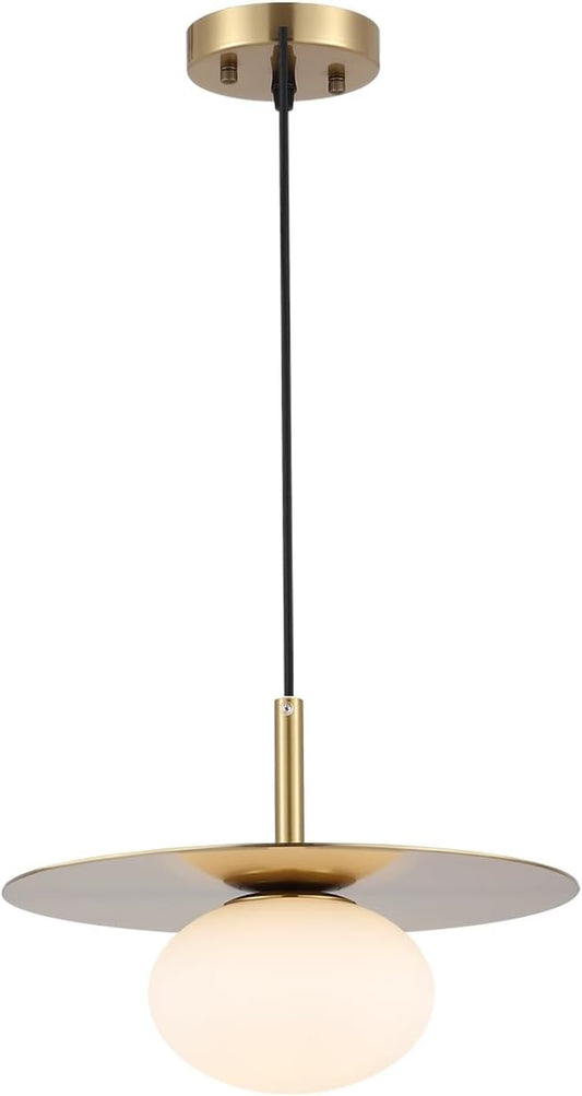 Modern Globe Pendant Lighting Milky White Glass Shade Brass Gold Farmhouse Pendant Light 11.81" Dome Industrial Mid Century Hanging Ceiling Light Fixture Kitchen Island Dinning Room Bedroom