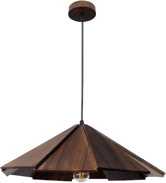 Dark Wood Geometric Pendant Light, Layered Wooden Hanging Lamp, Modern Farmhouse Scandinavian E26 Adjustable Ceiling Fixture for Kitchen Island, Dining Room, Bedroom, Living Room, Entryway.