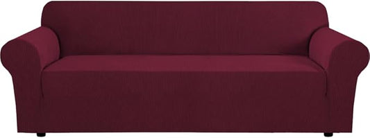 H.VERSAILTEX Stretch Oversized Sofa Cover 1 Piece Sofa Slipcovers for Living Room Feature Thick Checked Jacquard Fabric with Elastic Bottom, Sofa X-Large - Burgundy Red
