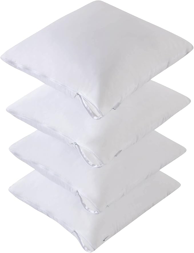 Covers Only 4 Pack Waterproof Down Feather Proof Euro Pillow Protectors with Zipper 26x26 European Square Throw Pillow Covers
