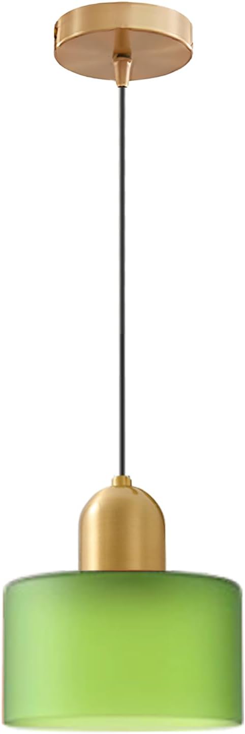 Modern Glass Pendant Light, E26 Hanging Light Fixture with Gold Metal Socket, Adjustable Cord Ceiling Lighting for Kitchen, Dining Room, and Bedroom (Frosted Green)