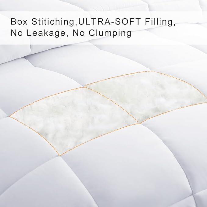 COHOME Quilted California King Size Comforter All Season Quilted Down Alternative Duvet Insert Cooling Reversible Design Luxury Hotel Warm Comforter with Anti-Clump Tech & 8 Tabs - White 96"x104"