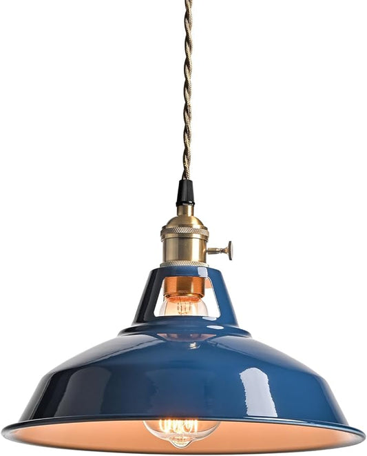 CLAXY Modern Farmhouse Pendant Light Blue Metal Barn Kitchen Island Pendant Lighting-Adjustable Hanging Ceiling Light Fixture 10.63" for Kitchen Dining Foyer Loft Bar Coffee Restaurant