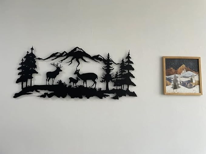 DEKADRON Metal Wall Art, Deer Family Wall Decor, Metal Wall Sculpture, Indoor Wall Hangings (40" W x 17" H / 100x44 cm)