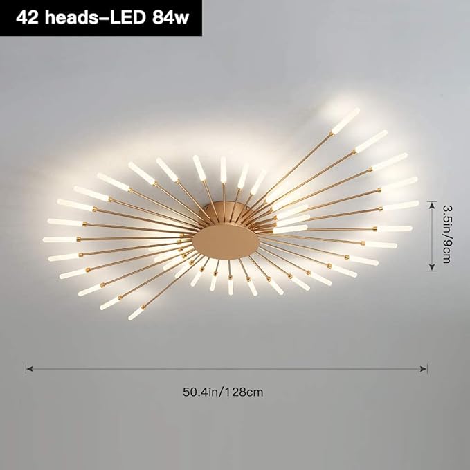 JAYMP Ceiling Light Modern Flower Shape Ceiling Lamp for Living Room Dining Room Flush Mount Metal Acrylic Sputnik Firework Petal LED Lighting Fixture (Matte Gold, 42 Lights)