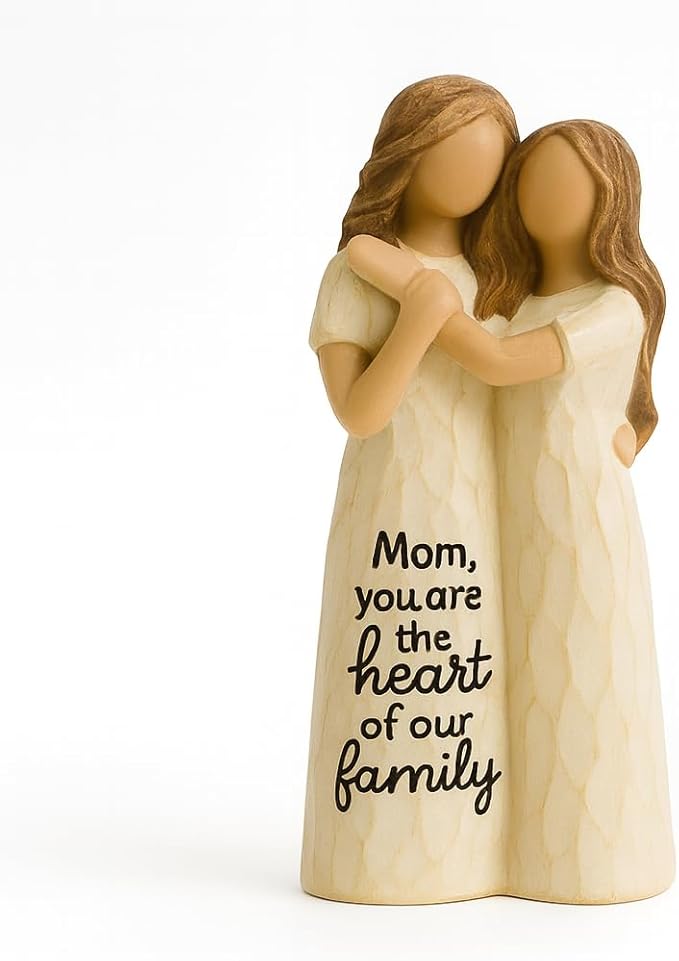 Elegant Mother and Daughter Figurine – 5.7” Tall Resin Sculpture with Hand-in-Hand Pose, Rustic Crackle Finish, Meaningful for Mom Mother’s Day, Birthday (Mom-Dau)