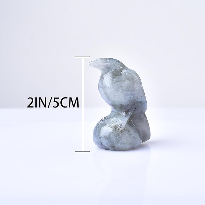 Natural Labradorite Crystal Raven Statue 2" Healing Crystal Handmade Sculpture Guardian Pocket Statues Reiki Meditation Office Home Decoration Gift