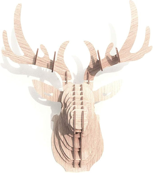 Hooshing Deer Head Wall Decor Trophy Sculpture DIY 3D Puzzle Beige, Wall Decoration for Living Room Office Home