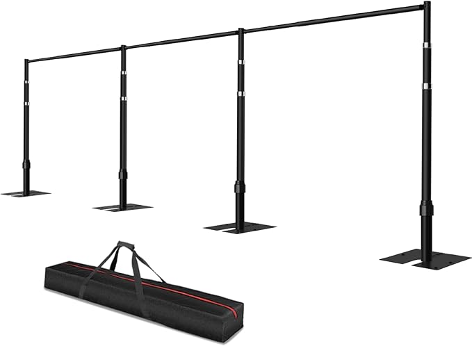 Pipe and Drape Backdrop Stand, 8.9x30ft Heavy Duty Adjustable Background Frame with Metal Base, Back Drop Holder for Parties Photography Wedding Photoshoot Decoration - Black