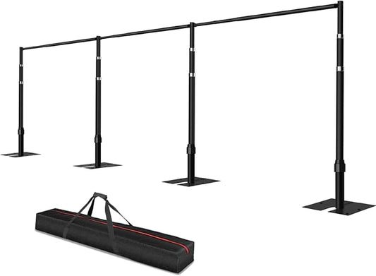 Pipe and Drape Backdrop Stand, 8.9x30ft Heavy Duty Adjustable Background Frame with Metal Base, Back Drop Holder for Parties Photography Wedding Photoshoot Decoration - Black