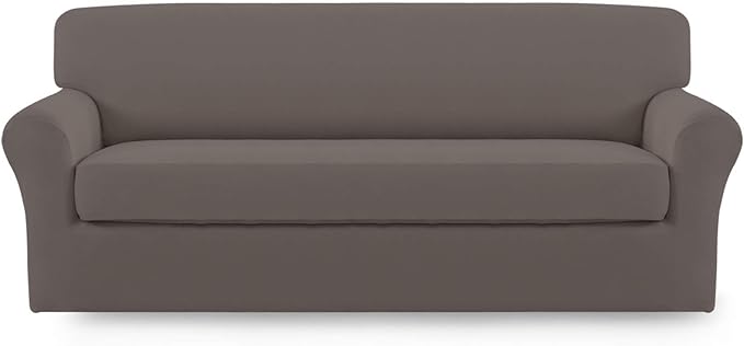Easy-Going 2 Pieces Microfiber Stretch Sofa Slipcover Spandex Soft Fitted Sofa Couch Cover, Washable Furniture Protector with Elastic Bottom Kids,Pet (XLarge,Taupe)