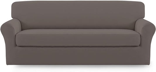 Easy-Going 2 Pieces Microfiber Stretch Sofa Slipcover Spandex Soft Fitted Sofa Couch Cover, Washable Furniture Protector with Elastic Bottom Kids,Pet (XLarge,Taupe)