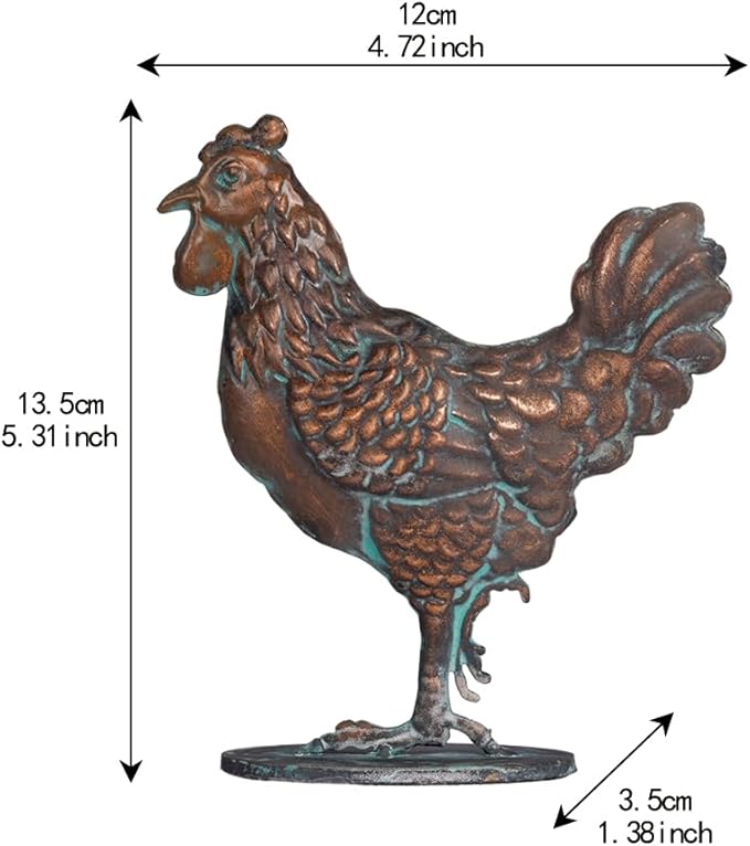 Metal Rooster Statue Table Art Sculpture Antique Copper Vintage Chicken Table Decor Rustic Country Rooster Figurine Tabletop Decoration Gifts for Home Kitchen Office Hotel Countertop Ornament