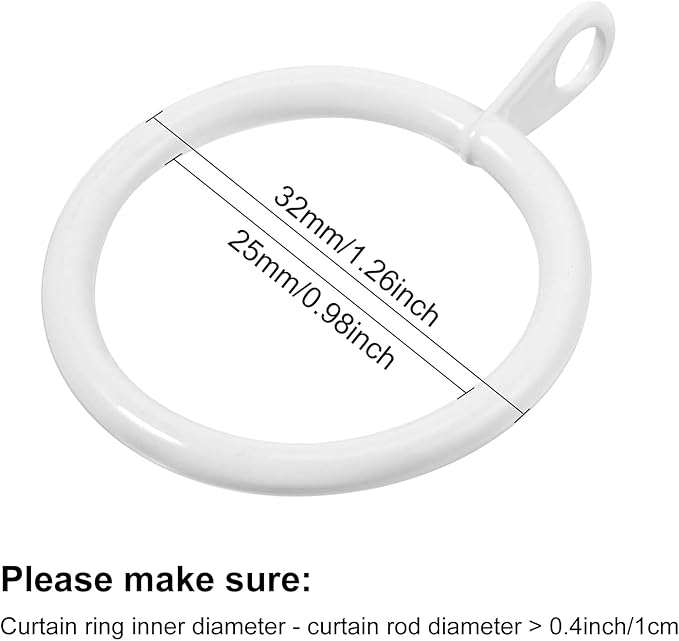 Shappy 40 Pack Metal Drapery Curtain Rod Rings with Eyelets Internal Diameter 0.98in Fits up to 0.7in Rod Hanging Drape Sliding Eyelet White Rings for Window Door Shower Bathroom