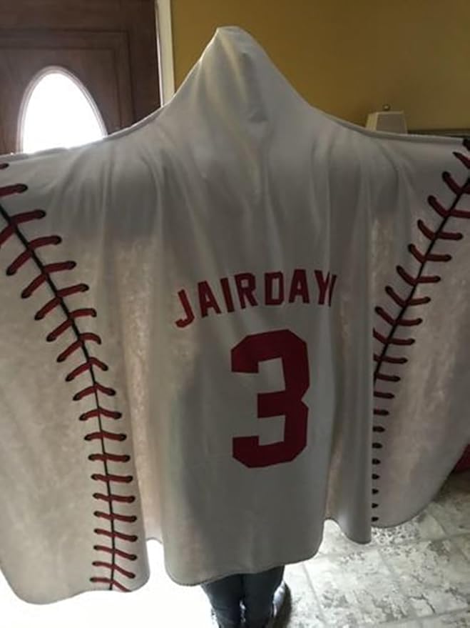 Personalized Baseball Field Hooded Blanket Custom Hooded Fleece Blanket with Name Softball Wearable Blanket University Team Blanket Gift for Sports Fans Kids Women Adult Graduation