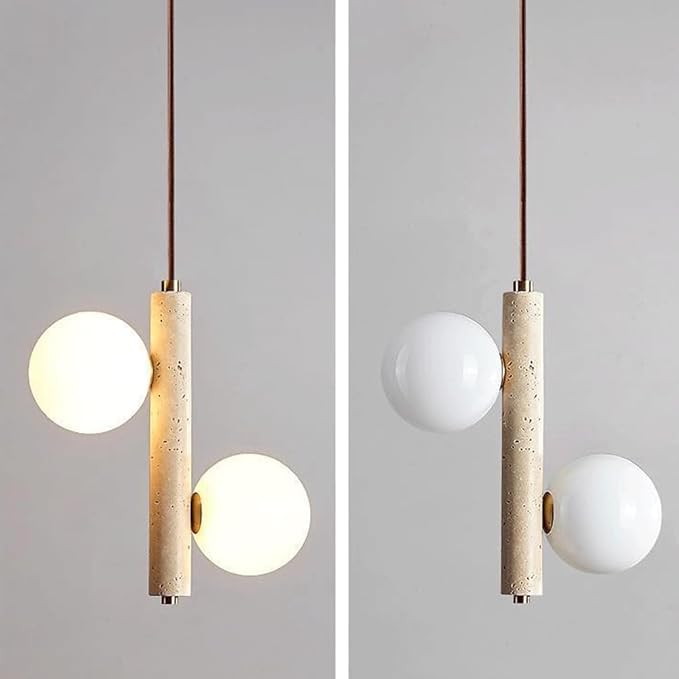 Modern Natural Yellow Cave Stone Pendant with Glass Shade Linear Chandelier, Modern Minimalist 2/3 Light, Suitable for Dining Room, Balcony, Corridor Lighting Stone Lamps