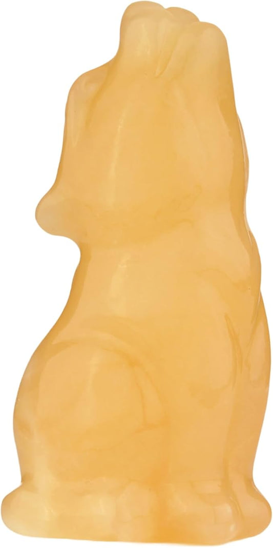 Yellow Calcite Howling Wolf Crystal Figurines, 2.2 Inch Wolf Totem Spirit Animal Statue Decor for Home Office Desk Altar, Hand Carved Natural Healing Crystal Sculpture Gifts for Women Men
