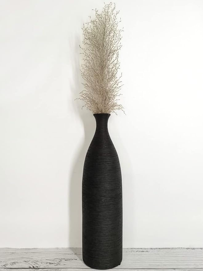 Modern Black Ceramic Vase, 13.3 inch Small Narrow Neck Vases, Ceramic Flower Vases Decorative, Fireplace, Table Decor, Modern Farmhouse Decor Vase