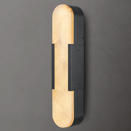 Alabaster Wall Sconce, 20" Natural Marble Wall Sconce, Black Alabaster Sconces, Indoor Modern Bathroom Sconces Wall Lighting for Living Room, Bedroom, Hallway, Stairs
