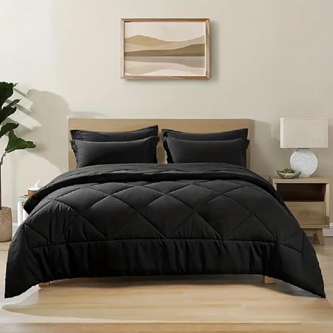Cozynight Soft Comforter Queen Size Duvet Insert-Lightweight Down Alternative Comforter with Corner Tabs-Fluffy & Breathable & Machine Washable Diamond Stitching (Black,88"X92")
