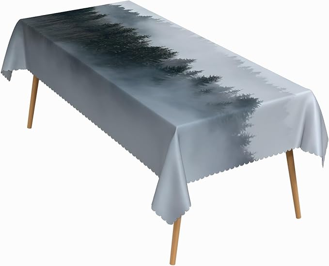 54x70 Inch Nature Rectangular Tablecloth Silence Deep Foggy Mountain Table Cloth Waterproof Durable Table Cover for Holiday Picnic Dinner BBQ Decor