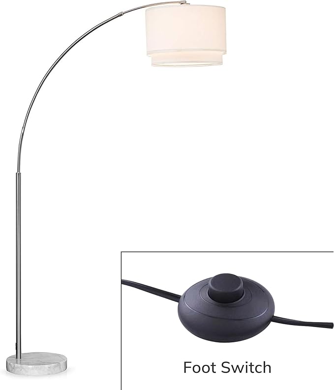 Major-Q Modern 81" Arc Tall X-Large Living Room-Stand Up Arching Drum Shade Large Floor Lamp with Real Marble Base for Bedrooms-Corner Lamp for Office Lighting (White)