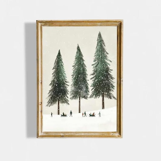 OZCONO Minimalist Winter Wall Art, Whimsy Forest Scene for Holiday Home Decor, Beige Tone Christmas Wall Decor, Neutral Snowy Tree Noel Art (Unframed) (20x30)
